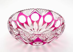 A Val St Lambert cranberry pink overlay crystal bowl, Belgium, mid 20th century