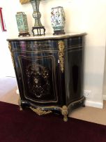 A French ebonised, ormolu-mounted, ivory and mother-of-pearl inlaid cabinet, 19th century