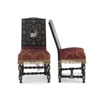 A pair of Italian ebonised and ivory inlaid side chairs, in the manner of Ferdinand Pogliani, Milan, 19th century