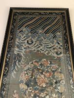 A near pair of Chinese silk panels, Qing Dynasty, 19th century