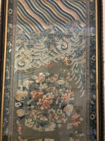 A near pair of Chinese silk panels, Qing Dynasty, 19th century