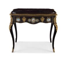 A French ebonised, gilt-metal mounted and marble-topped jardinière, 19th century