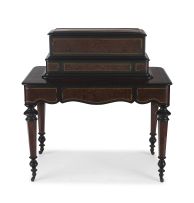 A Swiss ebonised, burr-walnut and brass-inlaid six-cylinder musical box on table, 19th century
