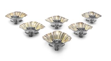 A set of six Victorian silver-gilt shell butter dishes, Charles Fox II, London, 1837