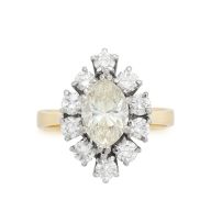 Diamond and gold cluster ring
