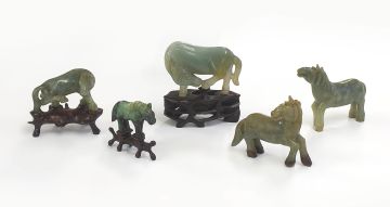 Five Chinese jade figures of horses