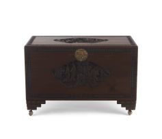 A Chinese carved teak chest, 20th century