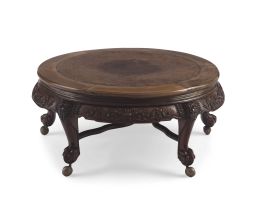A Chinese burlwood and hardwood circular table, late 19th/early 20th century