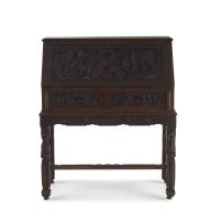A Chinese carved teak fall-front bureau, 20th century