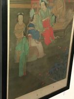 A Chinese silk scroll painting, 19th century