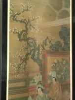 A Chinese silk scroll painting, 19th century