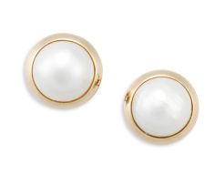 Pair of mabé pearl and gold earrings