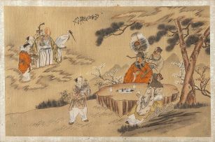 A set of eight Chinese ink and colour on silk paintings, late 19th/early 20th century