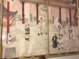A set of ten large Chinese ink and colour on paper scroll panels, Qing Dynasty, 19th century