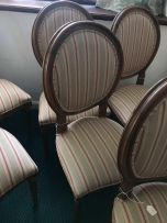 A set of eight Louis XVI style beech side chairs retailed by Block & Chisel, modern