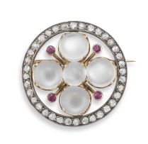 Victorian moonstone and ruby brooch
