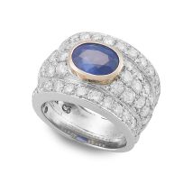 Blue-sapphire and diamond dress ring