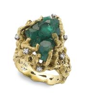 Chatham 'emerald' and diamond ring