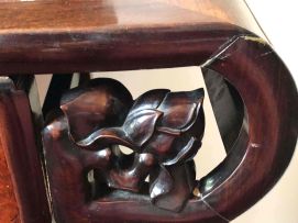 A pair of Chinese Export hardwood and burlwood side tables