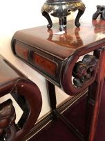 A pair of Chinese Export hardwood and burlwood side tables