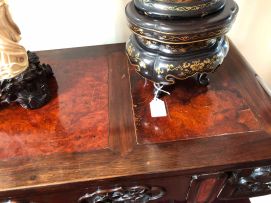 A pair of Chinese Export hardwood and burlwood side tables