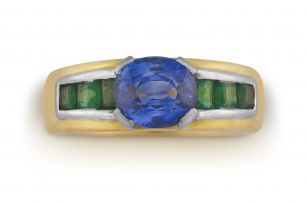 Sapphire and emerald dress ring