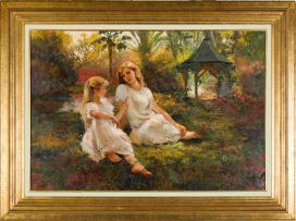 Mari Vermeulen-Breedt; Sisters in a Garden