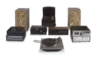 A miscellaneous group of Hi-Fi equipment, turn tables and speakers