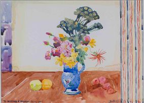 Walter Battiss; Still Life with a Jug of Flowers and Fruit