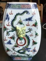 A Chinese famille-verte 'cong' vase, Qing Dynasty, 19th century