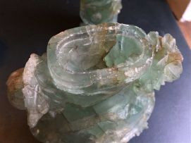 Two Chinese carved green fluorite crystal vases and covers late 19th/early, 20th century