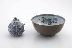 A Chinese café au lait blue and white bowl, Qing Dynasty, mid 18th century