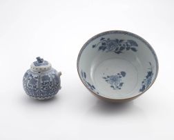 A Chinese café au lait blue and white bowl, Qing Dynasty, mid 18th century