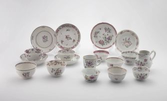 A miscellaneous group of Chinese famille-rose tea bowls and saucers, Qianlong period, 1736-1795