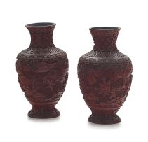 A pair of Chinese red lacquer vases, early 20th century