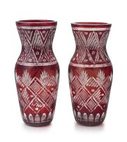 A pair of overlaid ruby-red cut-glass vases, Belgium, first half 20th century