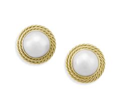 Pair of mabé and gold earrings