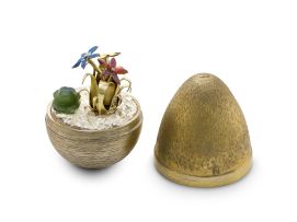 Stuart Devlin 'Frog and Flowers' parcel-gilt and enamel novelty 'Surprise' egg, London, 1975