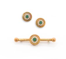 Pair of emerald, diamond and gold earrings