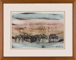 Gordon Vorster; Landscape with Springbok and Wildebeest