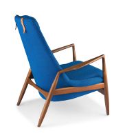 A Swedish afrormosia and wool model 800 ‘Highback Seal' chair designed in 1956 by Ib Kofod-Larsen for Olof Persson Möbler (OPE)