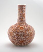 A Chinese orange and gilt bottle vase, Qing Dynasty, 19th century