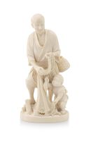A Japanese ivory figure of fisherman and a small boy, Meiji period, 1868-1912