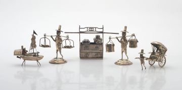 A Chinese Export miniature silver two-tiered picnic set, late 19th century