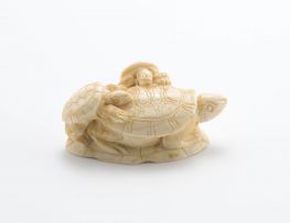 A Japanese ivory netsuke of turtles, Meiji period, 1868-1912
