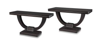 A pair of Macassar ebony and rosewood console tables, David Linley, modern