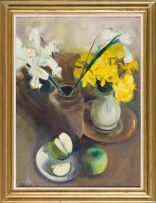 Louis van Heerden; Still Life with Irises, Daffodils and Apples