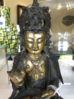 A Chinese parcel-gilt bronze figure of Guanyin, Ming Dynasty, 1636-1644