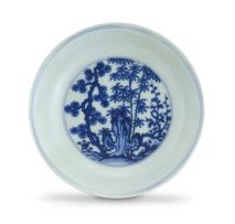 A Chinese blue and white Ming-style dish, Qing Dynasty, 18th century