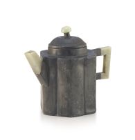 A Chinese inscribed pewter-encased Yixing teapot and cover, Qing Dynasty, 19th century